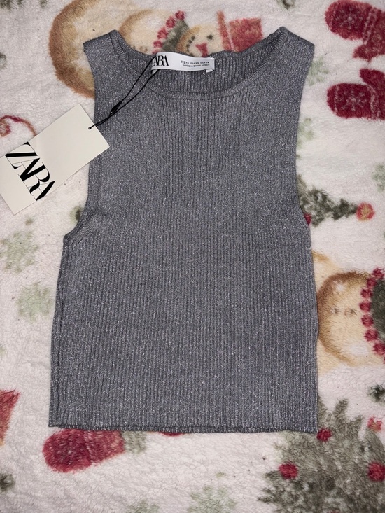 Zara Tops - Zara Silver Metallic Ribbed Sleeveless Top